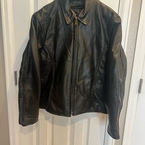 Classic Black Leather Bomber Jacket